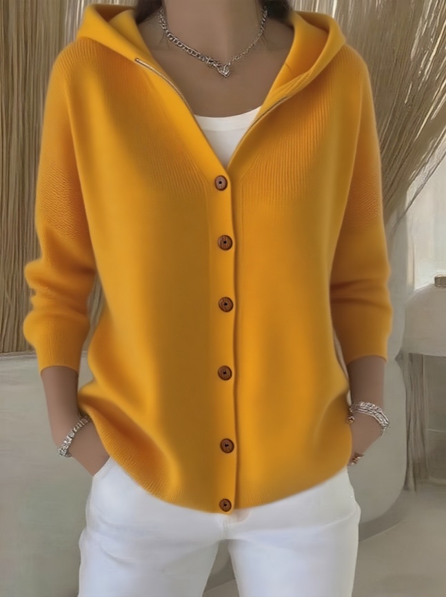 2025 Europa y los Estados Unidos botones de punto con capuchón suéter cardigan nuevo otoño y invierno transfronterizo de color sólido casual moda de mujer