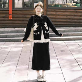 费尔岛高级感超兔子秋冬提美式慵懒2025外套黑色好看花毛衣女chic