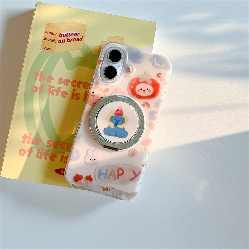 Pintura al óleo de dibujos animados para animales 16ProMax funda para teléfono móvil 360 magnético giratorio Apple 15 hembra iphone14/13
