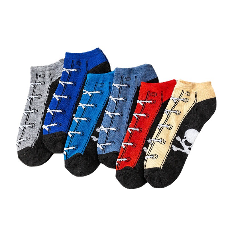 Customized Sports Men's Socks, Shoelace Socks, Thickened Warm Half-Terry Compression Socks, Skull Pattern European and American Style Boat Socks, Sweat-Absorbent and Breathable