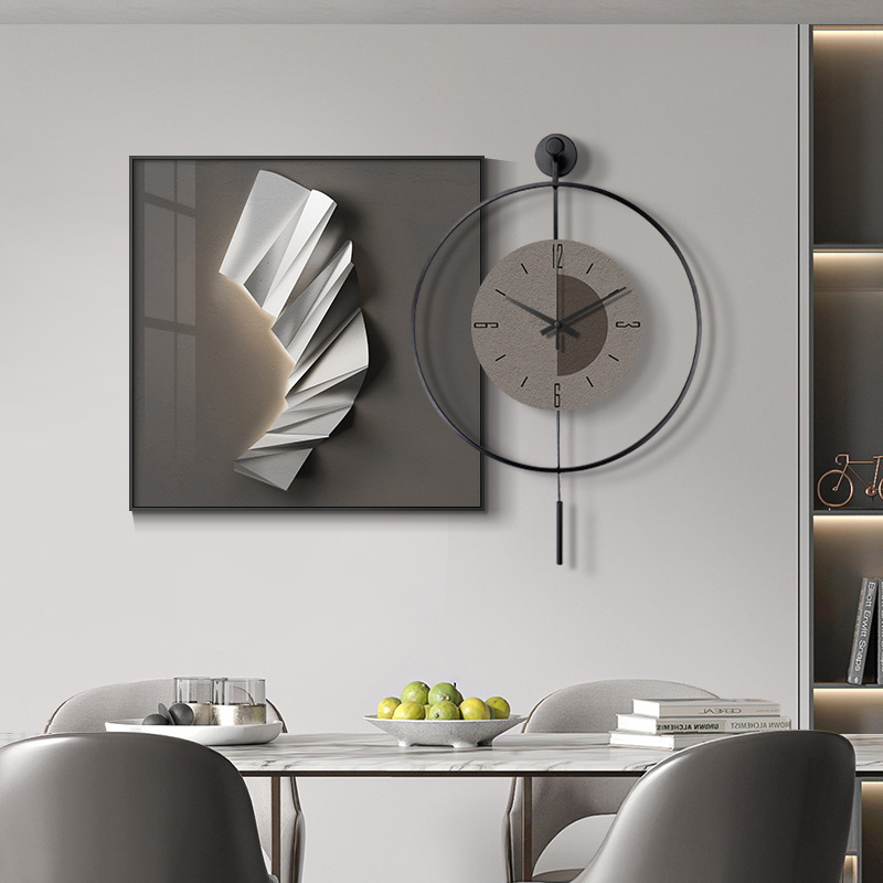 现代轻奢餐厅装饰画抽象客厅艺术挂钟时钟简约挂画玄关壁画北欧