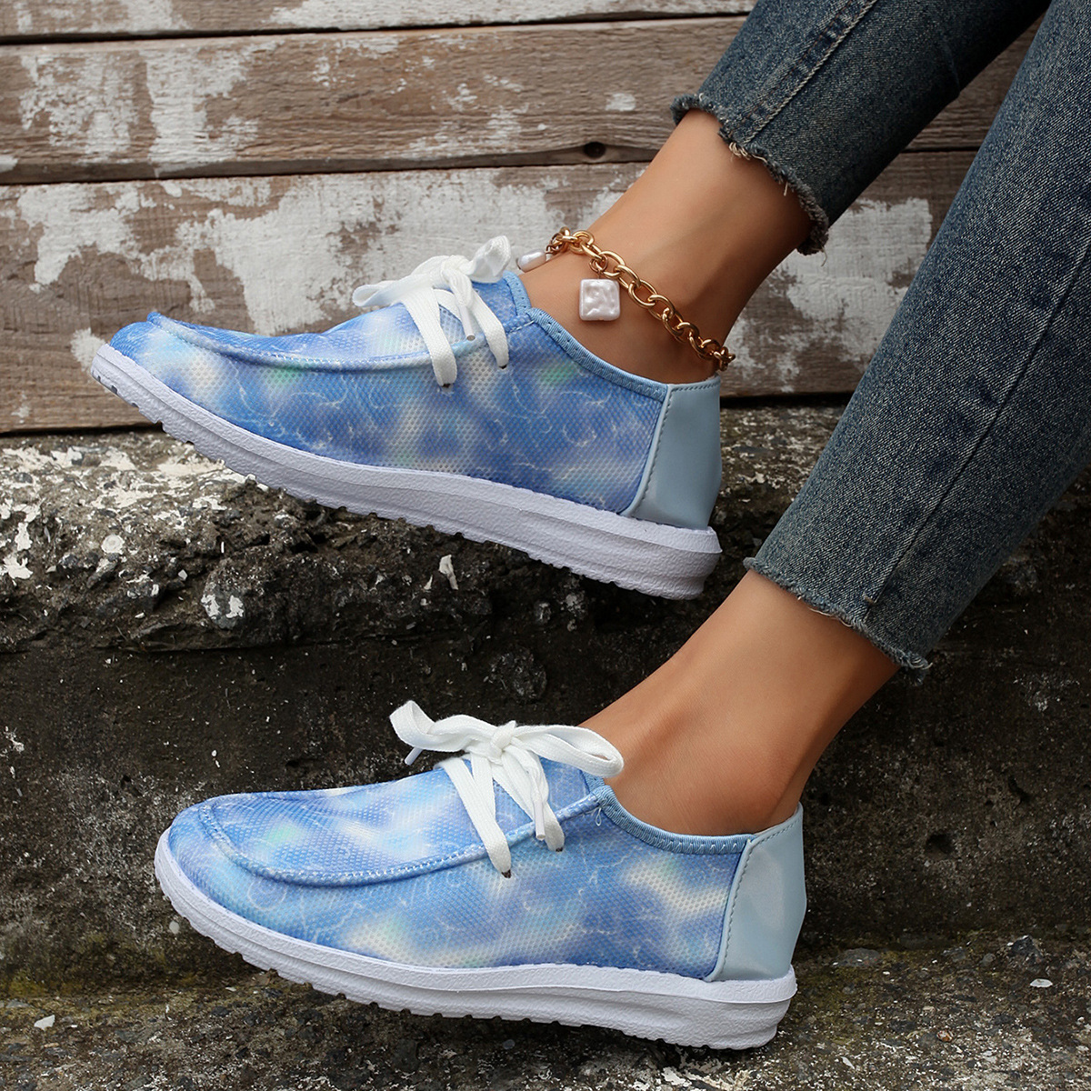 Women's Shoes large size color matching low top shoes flat round head graffiti canvas breathable sneakers _voghion.com