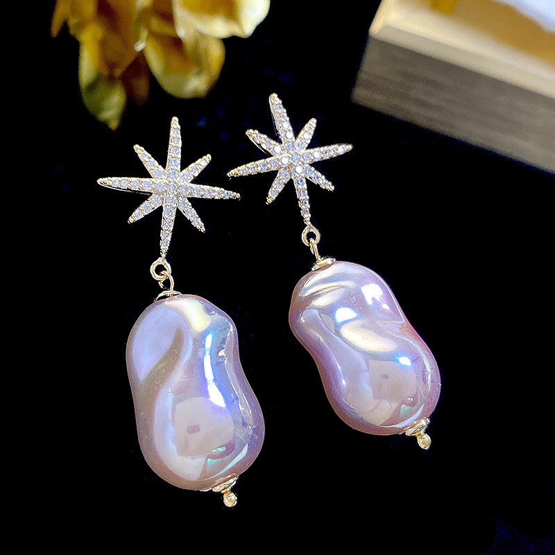 1 Pair Ig Style Irregular Star Plating Inlay Imitation Pearl Copper Zircon Drop Earrings display picture 4