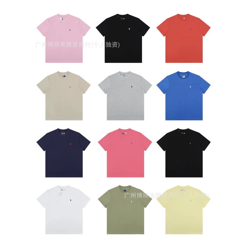 2025~Summer Rl Horse Embroidery Round Neck Top Unisex Couple Matching T-Shirt Casual Versatile Short Sleeve