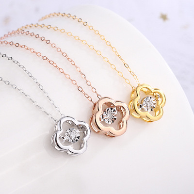 Smart Necklace 18k Clover Diamonds Pendant Beating heart Au750 Rose Gold Simplicity Choker Ladies
