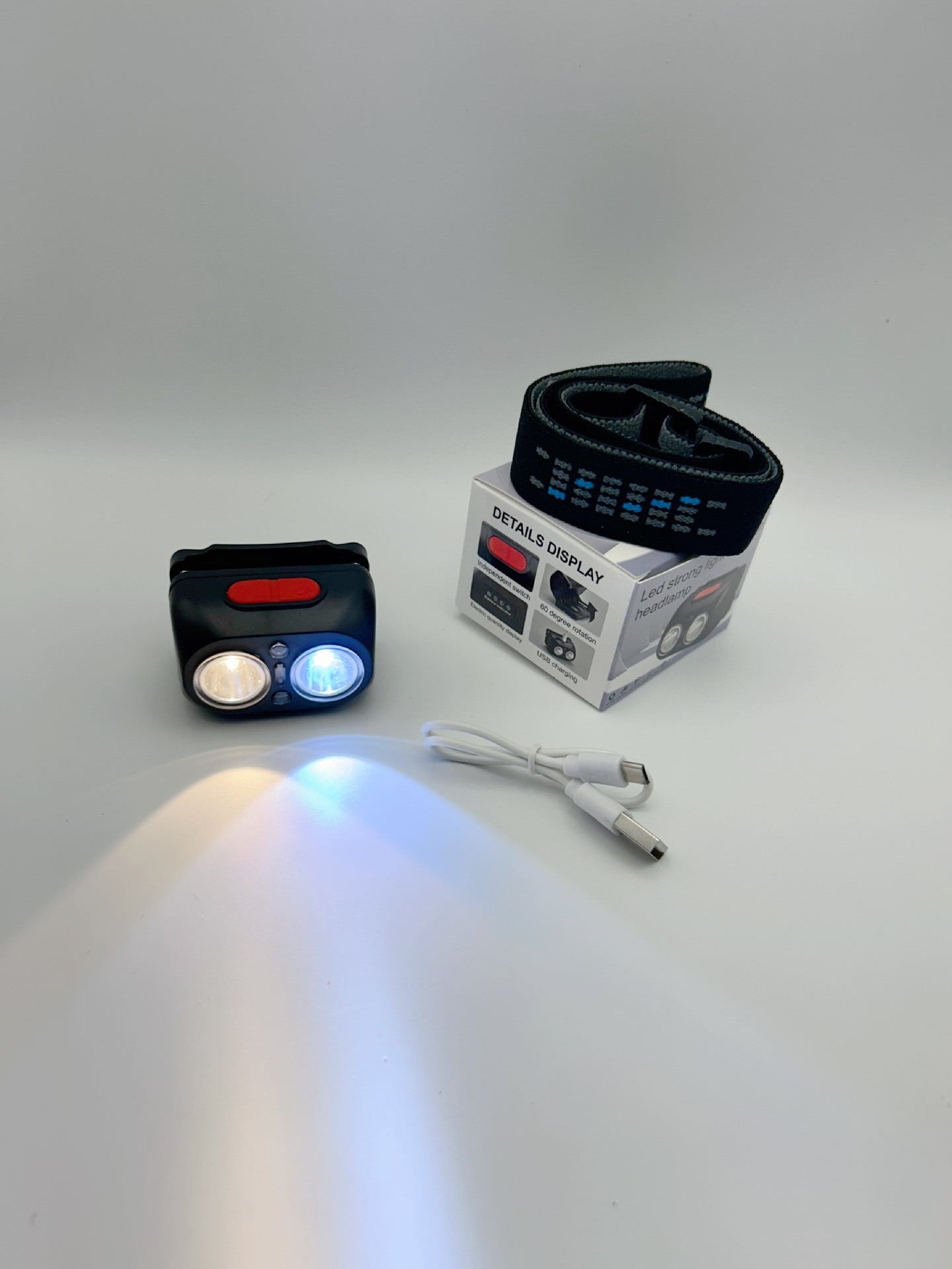 Luz LED amarilla, luz azul, súper brillante, faro recargable para exteriores, luz de inducción, pesca, duración de la batería de más de 10 horas