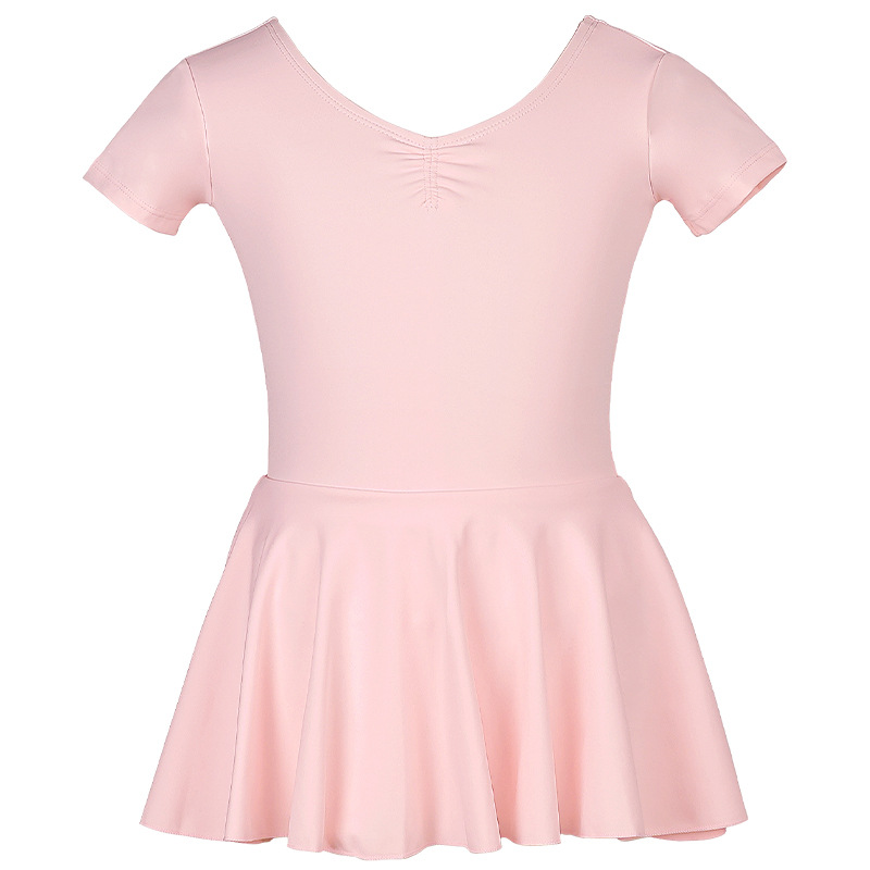 Ropa para niños, ropa de baile de manga corta para niñas de verano, ropa de entrenamiento de baile de todo fósforo de nailon, falda de una pieza de temperamento de alta elasticidad