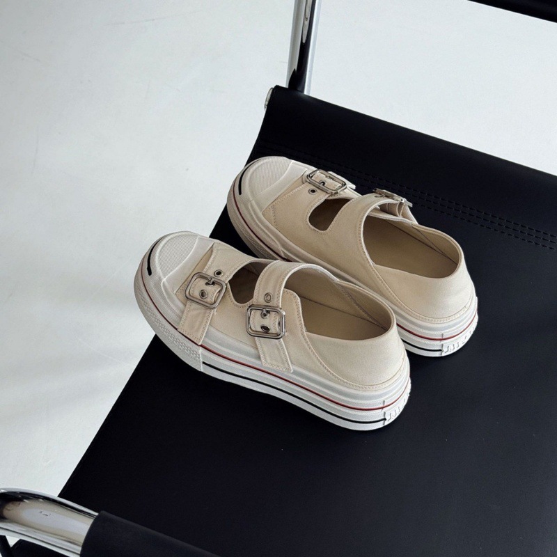 真皮玛丽珍鞋2026新款夏季厚底女鞋皮带扣踩跟两穿板鞋舒适小白鞋