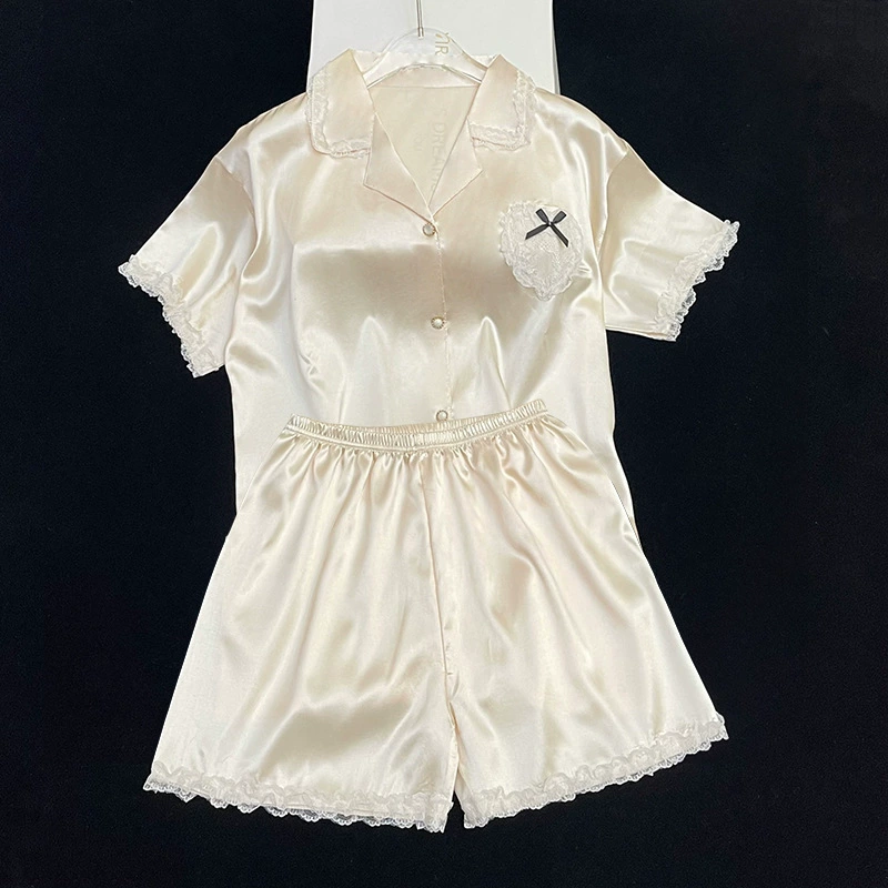 Silk Summer Pajama Set, Thin Cardigan & Shorts, Lightweight Sleepwear, Multiple Colors