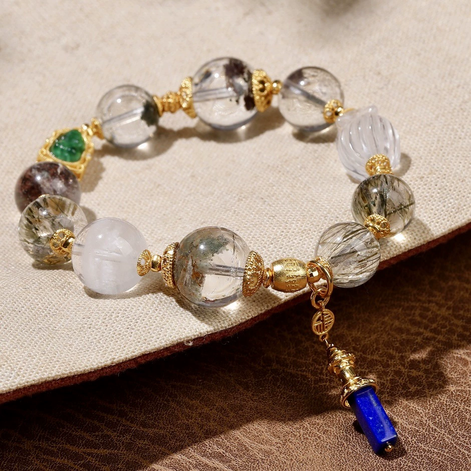 Organic ghost crystal bracelet, emerald white crystal