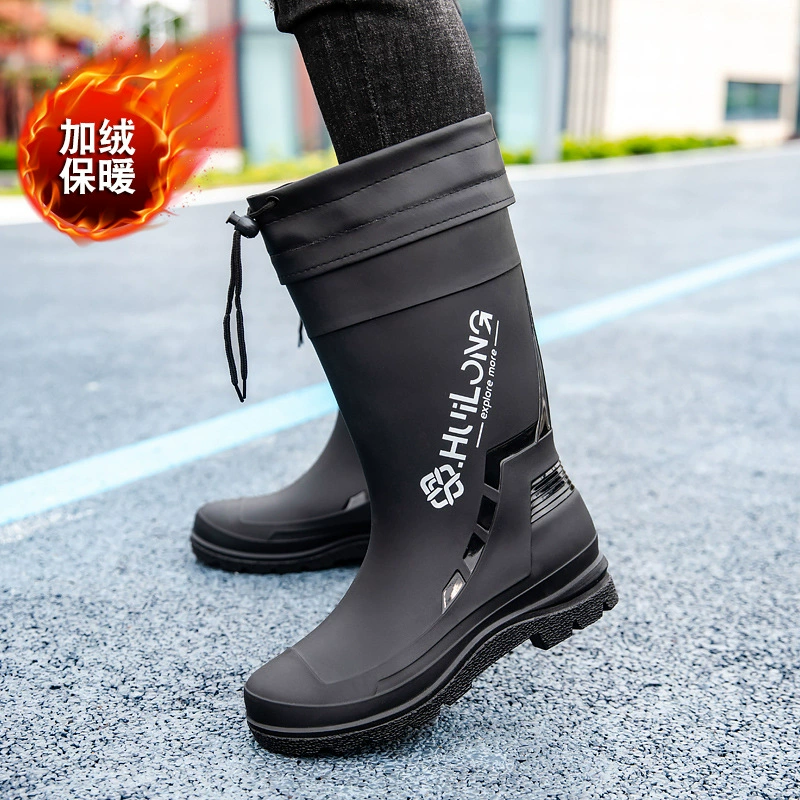Новые высокие мужские водяные сапоги плюс бархат теплые дождевые сапоги Рыбалка море водонепроницаемые дождевые сапоги кухня длинная трубка водная обувь экспорт