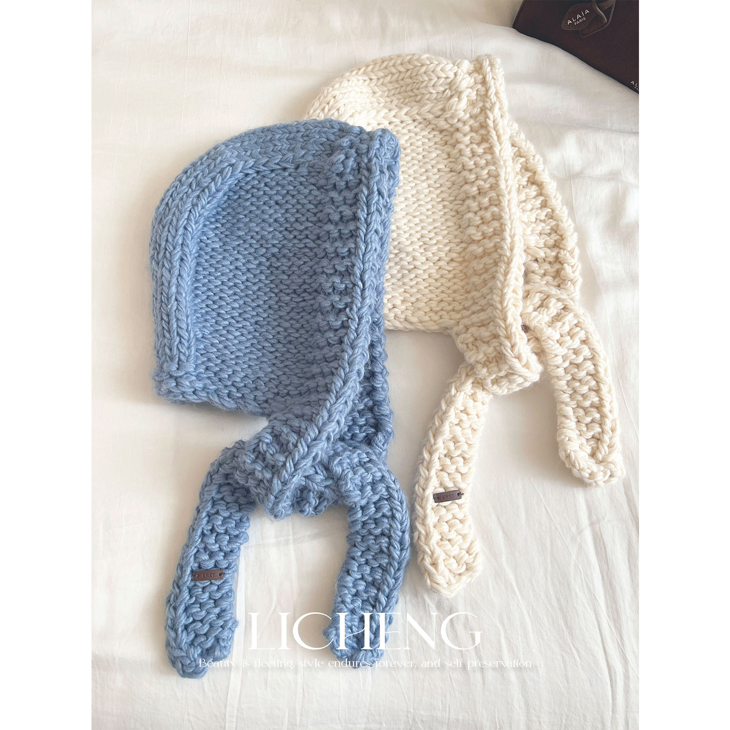 北欧冰岛蓝手钩粗棒巴拉克拉法帽女秋冬季保暖日系围巾一体针织帽