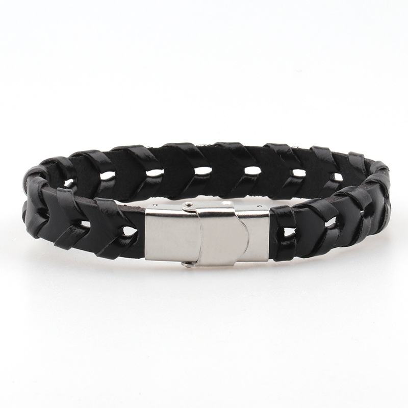 Bracelets Classification Leather Rope Chain Material Men's Simple Style Bracelets Cattle Solid Color Alloy Braid Vacuum Plating Men Cord & Leather Bracelets