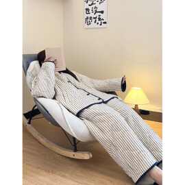 仅用于产品展示勿拍-韩系条纹夹棉睡衣女秋冬季新款加绒加厚保暖