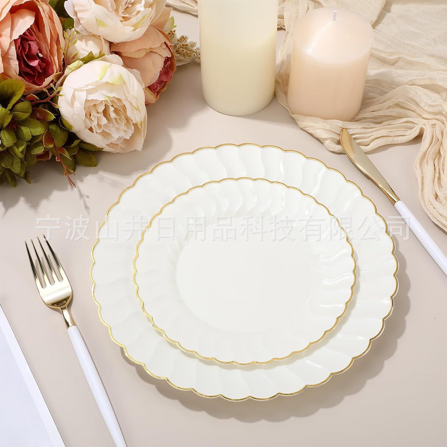 Plato de plástico desechable de 25 personas, plato de plástico redondo de pétalos, se utiliza para la boda de comercio exterior image 4