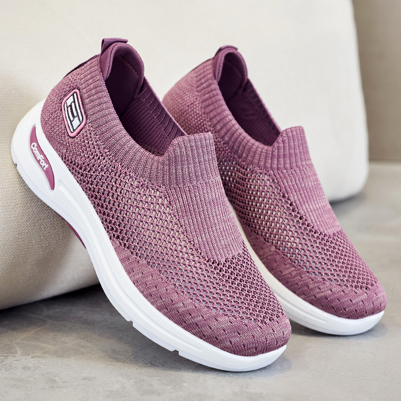 Zapatos de Mujer Verano 2025, Nuevos Zapatos Casuales de Comercio Exterior para Mujer, Zapatos de Mamá, Zapatos Tipo Calcetín, Zapatos de Malla, Zapatillas de Suela Suave para Mujer