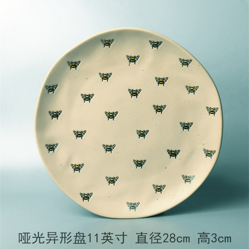 ヨーロッパ式円形大皿陶磁器手描き釉薬下果物クリエイティブケーキ皿家庭用料理皿円形ステーキ皿皿皿|undefined