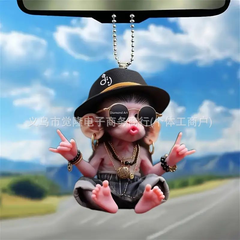 Nuevo 2D transfronterizo nuevo acrílico plano personalidad creativa mono dibujos animados espejo retrovisor decoración colgante