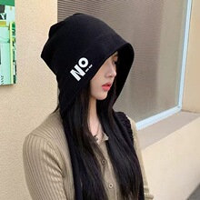 针织帽同款NO帽子女系绳护耳帽大头围包头帽护耳百搭秋冬保暖帽潮
