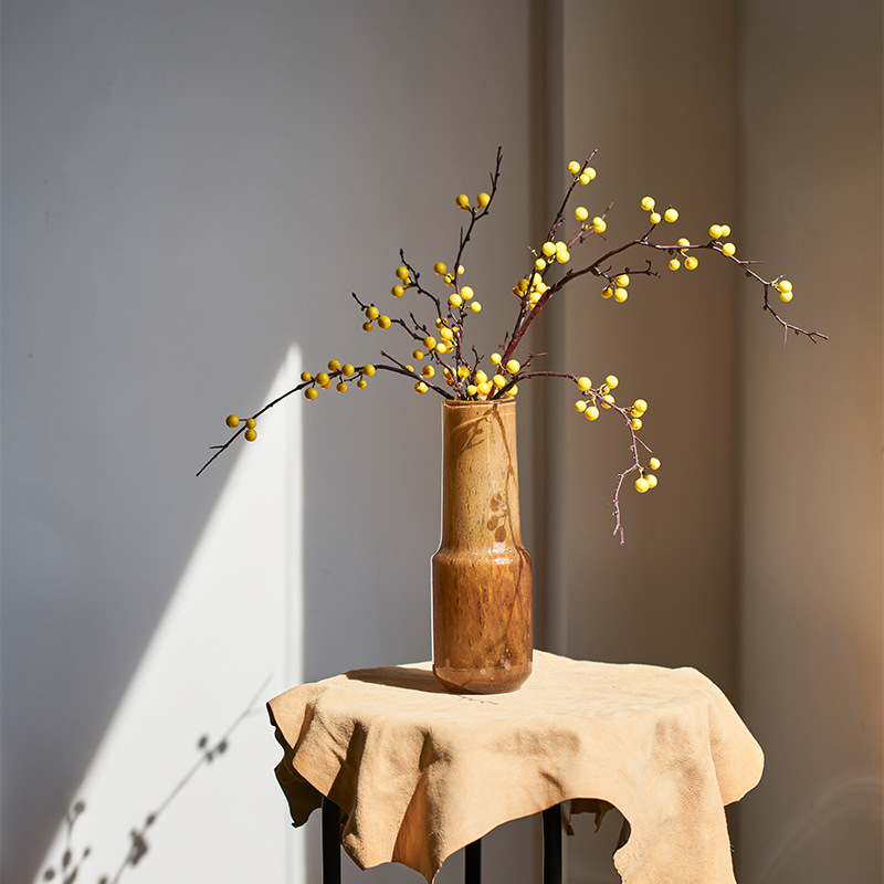 Florero de vidrio de lujo ligero American Maillard Decoración nórdica Sala de estar Mesa de comedor Arreglo floral Habitación modelo Decoración de hotel