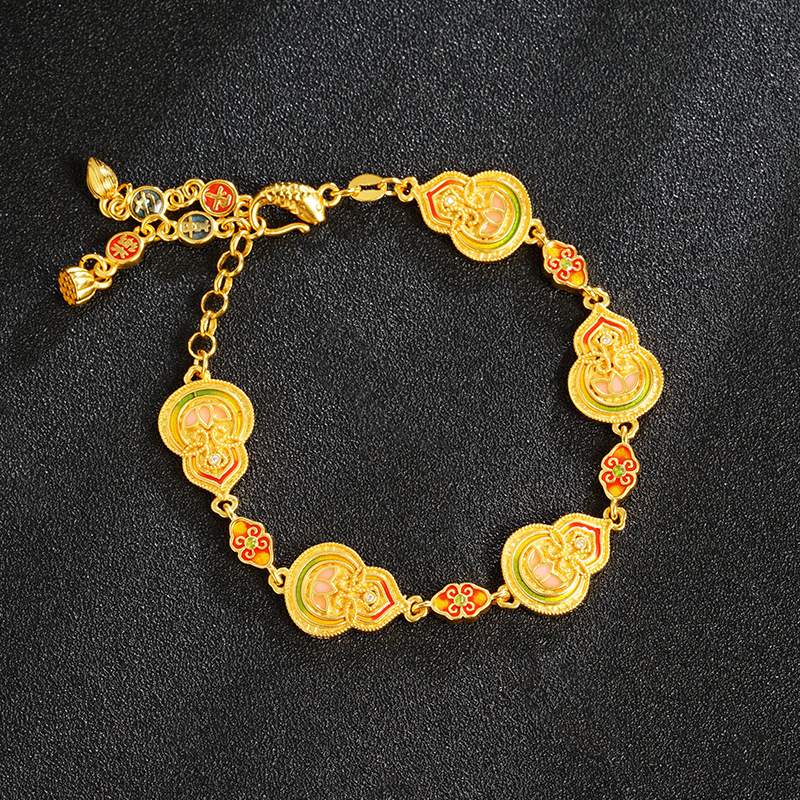 Nuevo estilo chino de Vietnam Sha Jin corte de viento de brazalete hecha a mano Fu Lu auspicioso joyería de la marea nacional fuente