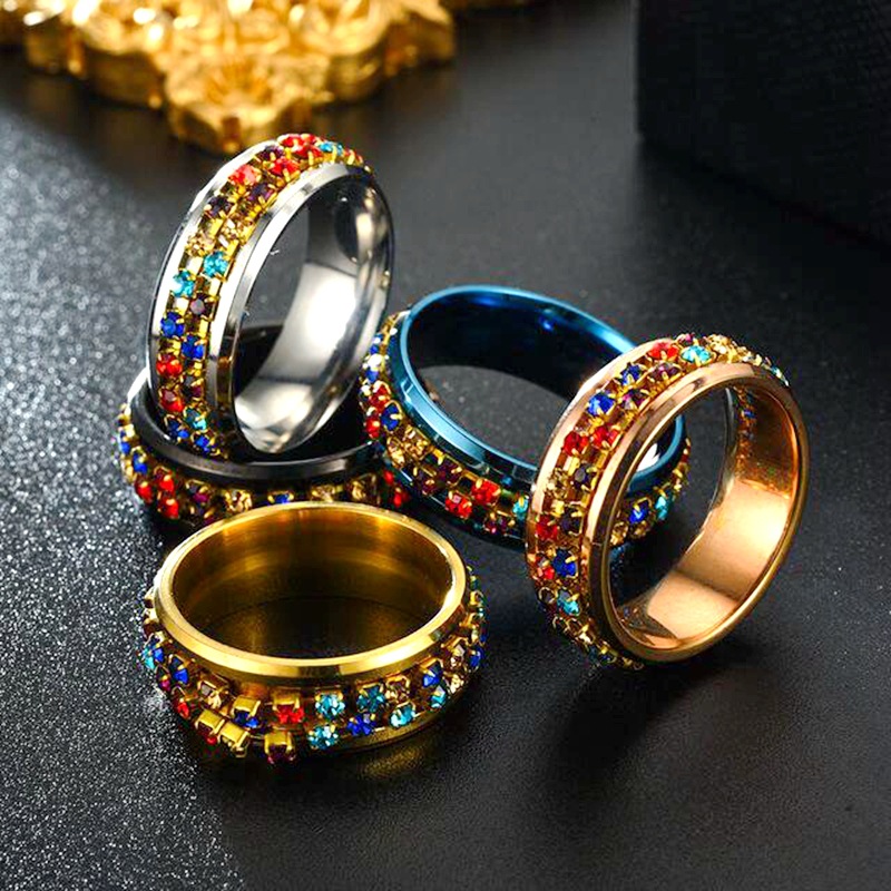 Cross-border New Product Rotatable Ring Titanium Steel Diamond Ring European And American Zircon Ring display picture 3