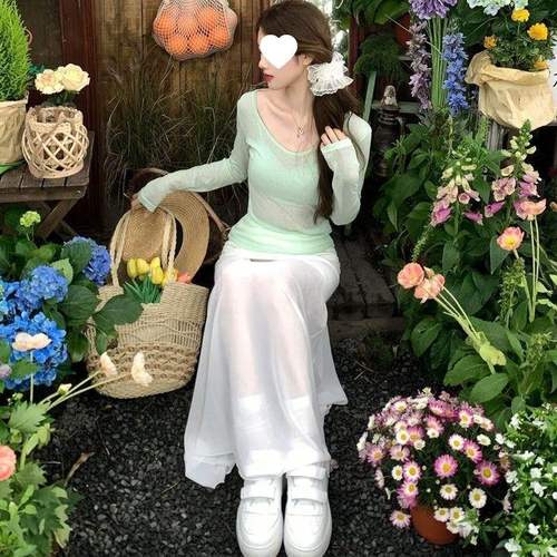 Splicing Bodycon Net Dress for Women - Summer Half Dress, Beach Vacation Style, Cool Gauze Skirt, Hot Girl Design, White Elegance