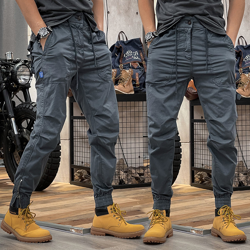 Pantalon de travail rétro américain d'automne, taille élastique pour hommes avec plusieurs poches, Leggings décontractés amples pour hommes, grande taille_voghion.com
