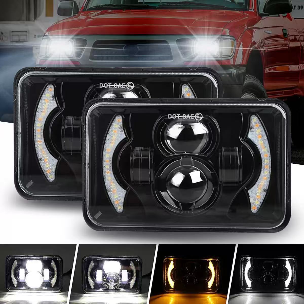 Cross-border 5inch Wrangler 4-bead moon-style car LED square headlight for trucks, vans, and off-road vehicles