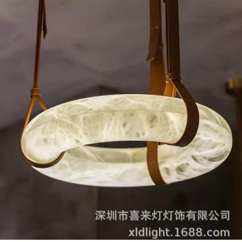 厂家定制西班牙天然云石圆环吊灯酒店售楼前台宴会大厅艺术皮带灯