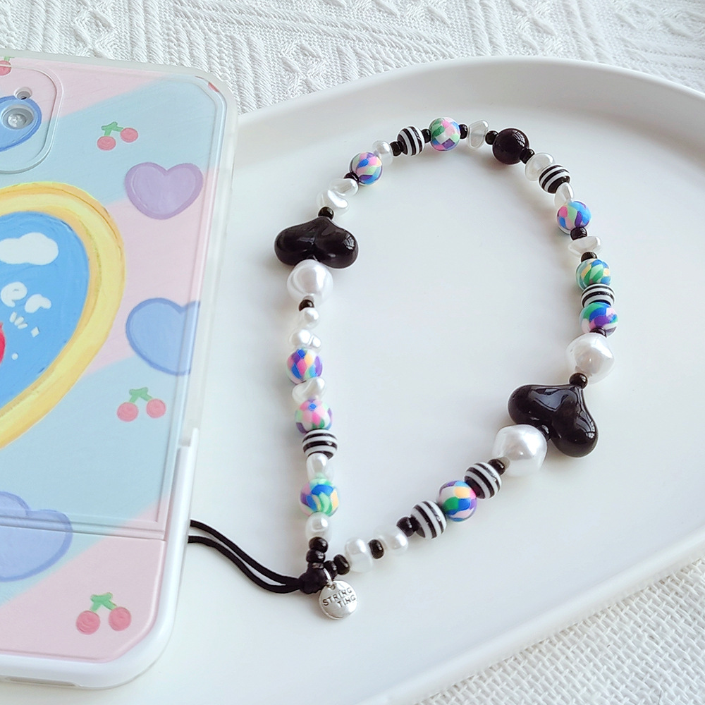 Stringting Pu Caiying Same Style Ins Style Special-shaped Imitation Pearl Love Handmade Beaded Anti-lost Mobile Phone Charm Women display picture 27