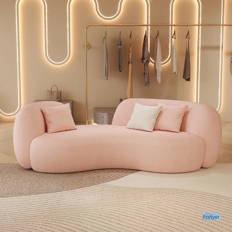 Skin-Friendly Lambswool Curved Sofa, Cream-Colored, Stain-Resistant, Trendy Sofa for Small Apartments, Living Rooms, and Clothing Stores, Uniquely Shaped Sofa Skin-Friendly Lambswool Curved Sofa, Cream-Colored, Stain-Resistant, Trendy Sofa for Small Apartments, Living Rooms, and Clothing Stores, Uniquely Shaped Sofa
