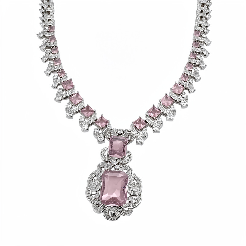 Collar de encaje cuadrado de piedra de martillo lujoso ligero nicho palacio estilo estilo exquisito conjunto de joyería estilo retro