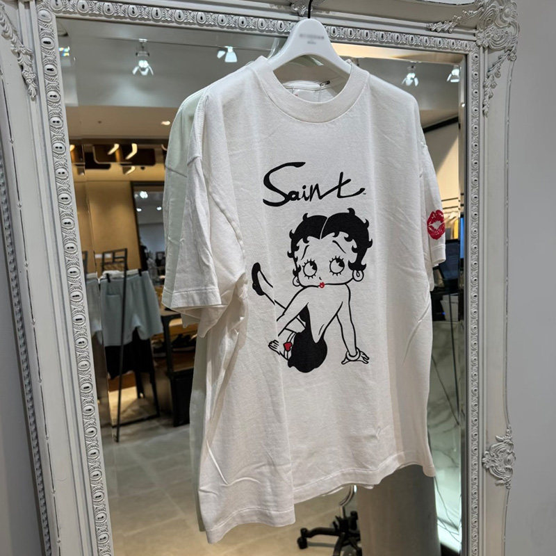 Saint Michael26Ss Betty Doll Printed Short-Sleeved T-Shirt for Men and Women Trendy