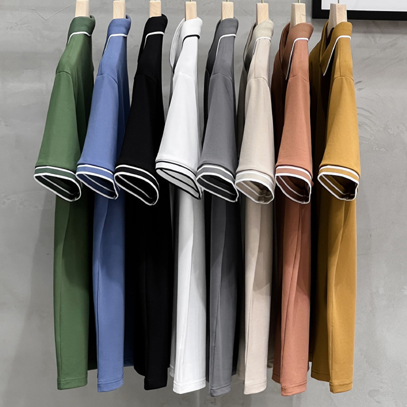 Striped Lapel Polo Shirt Solid Color Lapel Pearl Cotton Short-sleeved Summer Men's Casual All-match Slim-fit Paul Top