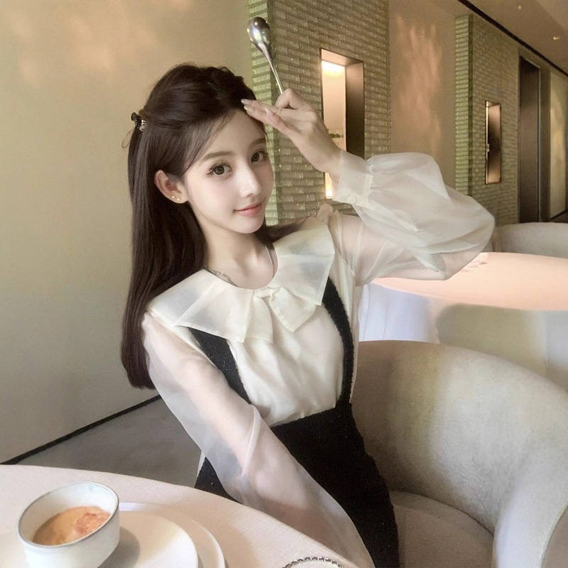 若语9/08 M20:00新品古堡少女 珠光纱上衣细闪背带裙|undefined