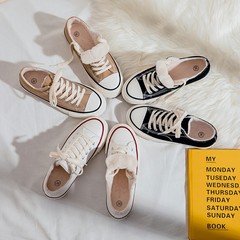 Women's Warm Fleece Double Cotton Shoes, Fall/Winter Versatile Thick Sole 4CM Canvas Shoes, New 2021 Student Warm Sole Shoes