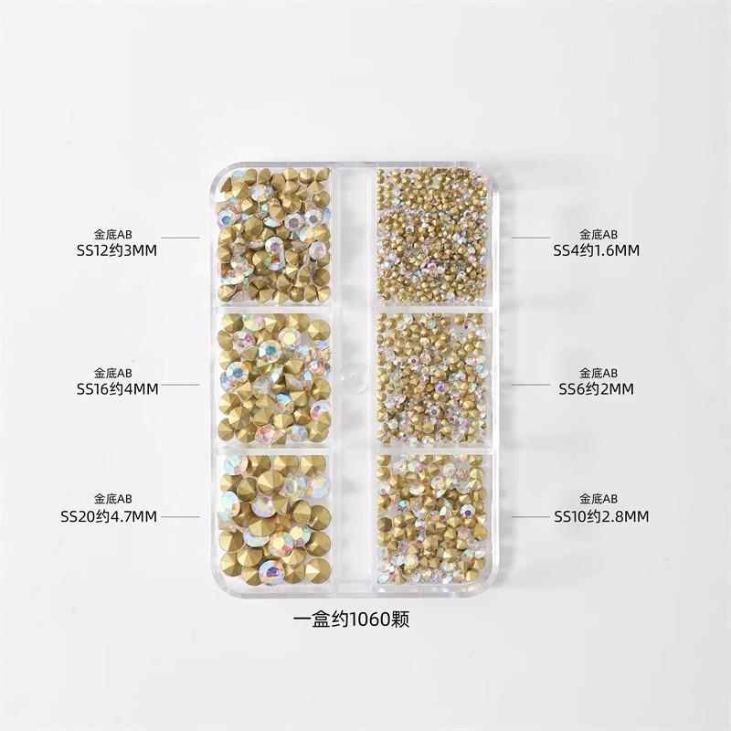 Joyería de uñas perla mixta semicírculo plano beige 12 rejilla en caja tamaño destacado redondo accesorios de uñas material