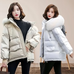 短款羽绒棉服女2025亮面免洗可擦洋气大毛领棉袄加厚棉衣冬季外套