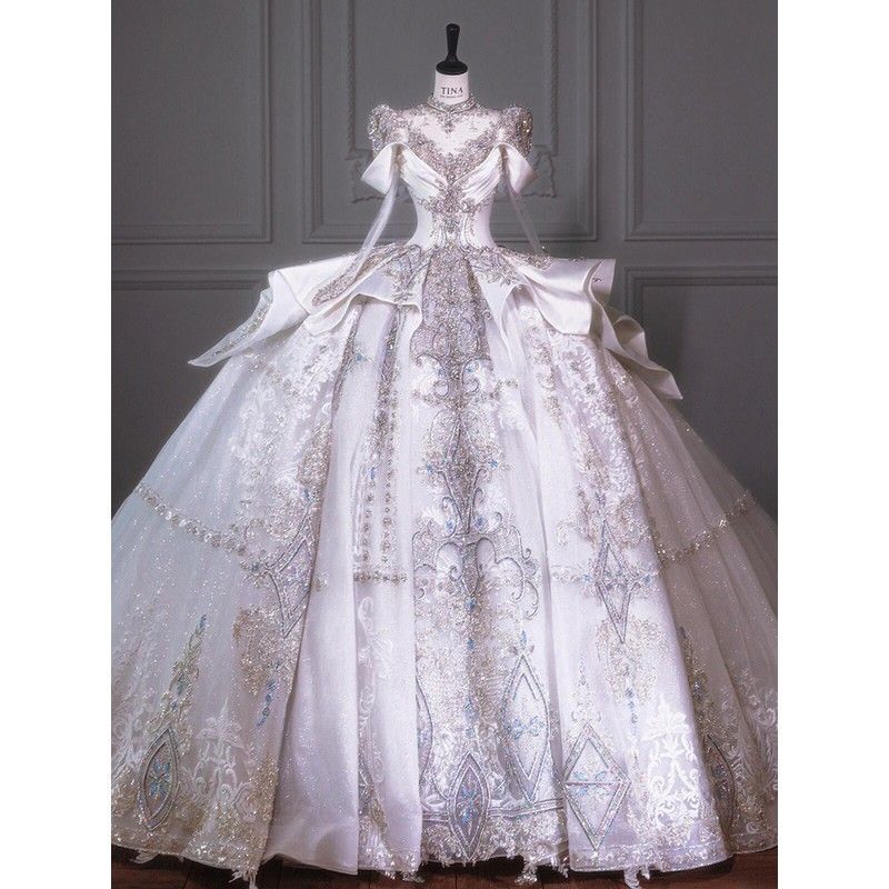 White French Haute Couture Wedding Dress 2024 New Model Bride with Luxurious Heavy Craftsmanship and Long Train Main Gown for Women