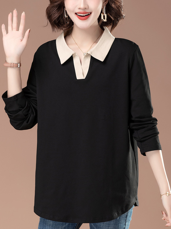 純綿の長袖のtシャツの女性の中の長さの2024の新型のゆったりしているのが見えます。|undefined