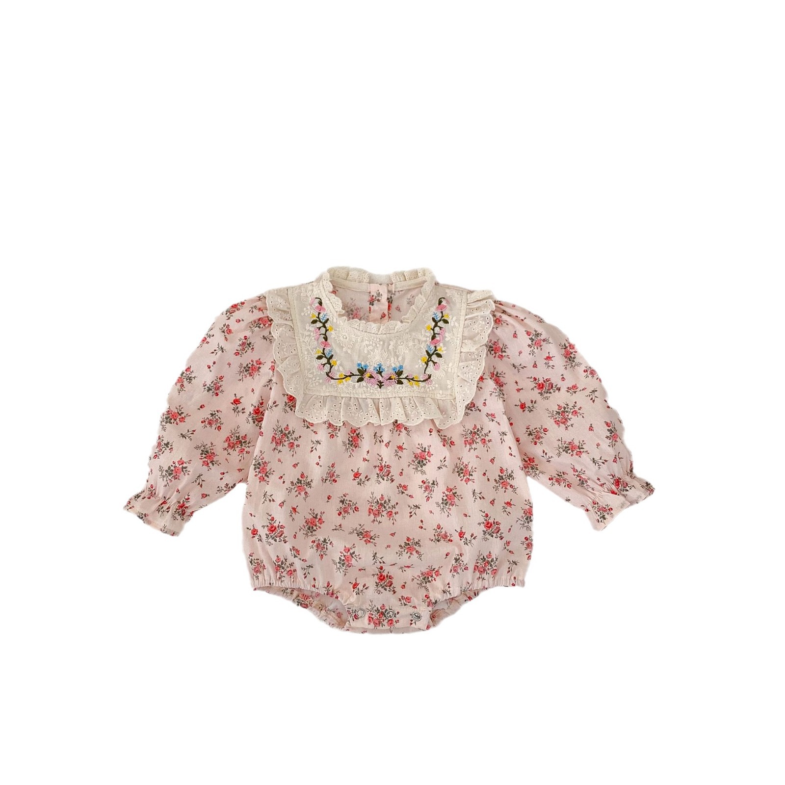 2024 autumn clothing for infants, young children, girls, babies, small high collars, rust flower lace long sleeves,_voghion.com