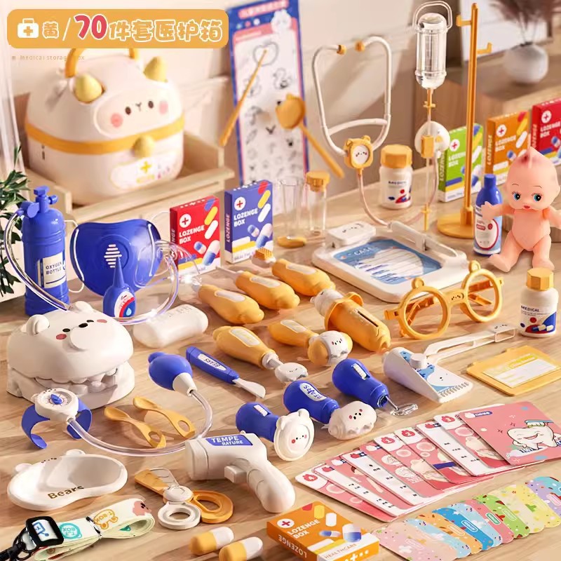 Children play house little doctor toy suit girl stethoscope medical case nurse play injection baby