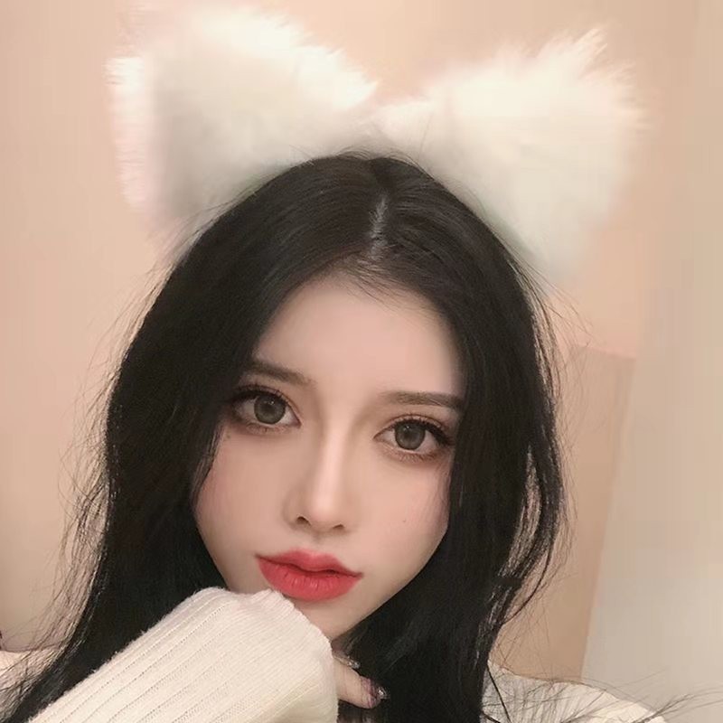 Cat Ears Plush Hair Hoop for Women, Furry Face Wash Headband, White — detail image 5