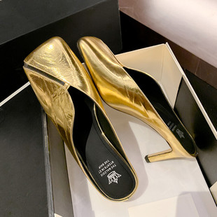 2023 Spring and Autumn new fashion closed toe half slippers thin root fashion elegant wear-resistant non-slip outsole sandals
