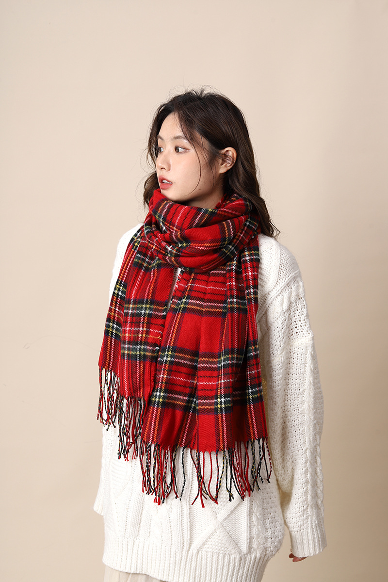 Elegant woven style cashmere 2024 new plaid women's winter Korean version versatile white student scarf_voghion.com