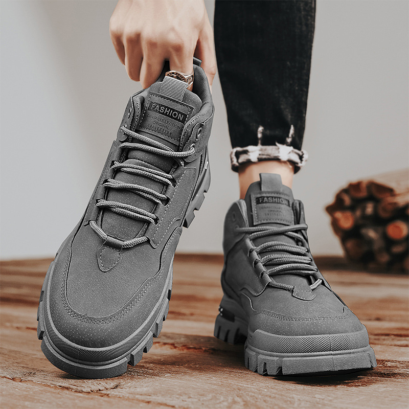 2024 otoño nuevo cuero empalmado letras impresión de suela gruesa zapatos de martin para hombre al aire libre zapatos de hombre