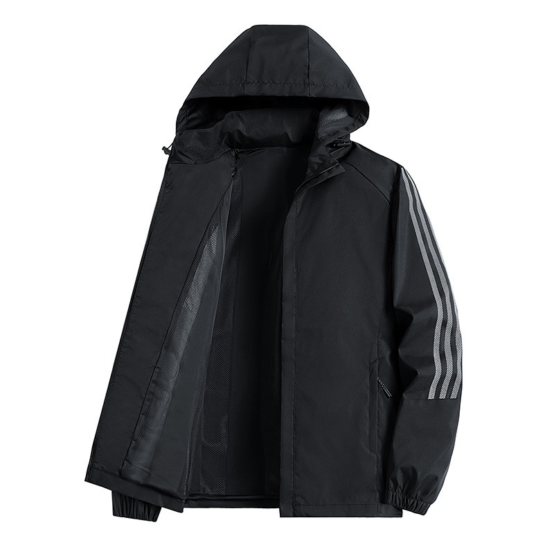 M - 8XL chaqueta deportiva de marca de moda masculina suelta con capuzas de tamaño grande americano de tres rayas chaqueta corta de primavera y otoño