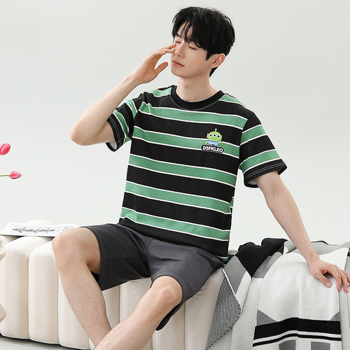 Korean Version Men's Summer Short Sleeve Shorts Leisure Home Set Thin Wearable for Outdoor Export