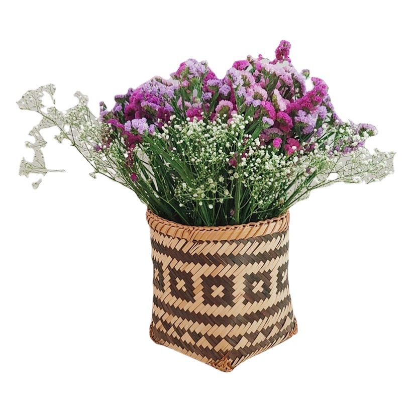 Cesta de Flores de Bambú Tejido Hecho a Mano Decorativo para Plantas y Decoración del Hogar